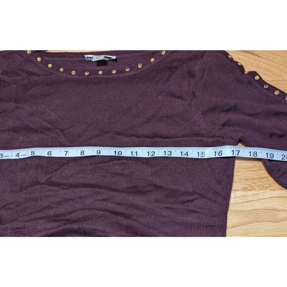 Calvin Klein Dress Womens Small Burgundy Studded Sweater Sheath 3/4 Bell Sleeve - Picture 2 of 10